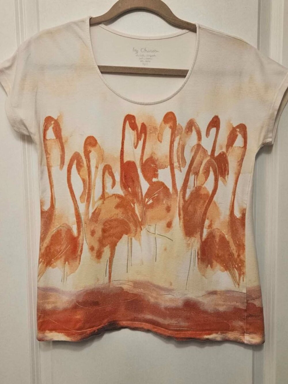 Chico’s Size 1/US M Flamingo Print Tropical Short Sleeve Tee Top
